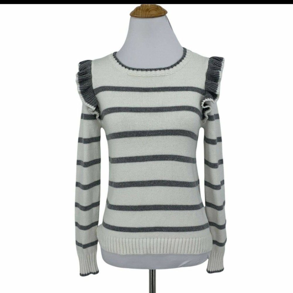 Storia Ruffle Shoulder Sweater Trim Girly Pullover